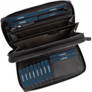 Portefeuille En Cuir Pour Femmes Xxl | Double Fermeture &Eacute;clair | Protection Rfid | Grand | Compartiment &Agrave; Monnaie | 29 Compartiments Pour Cartes - Neuf