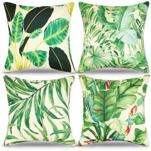 Tianyi-Housse Coussin 40x40 Ferme Plante Fleur Motif Housse De Coussin Velours Vert Housse Coussin Tropical Jungle Cousin Canapés Pour Canapé Chambre Coussin Déco Salon De Jardin Exterieur, 4 Pièces - Neuf