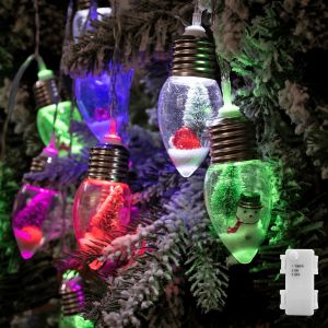Jgd-Yolight Guirlande Lumineuse D'ampoules De No&euml;l &Agrave; Piles Et Minuteur, 2 M, 10 Led Avec Ornements Mignons, Boules &Agrave; Neige Pour Sapin, Maison, Chambre, Chemin&eacute;e, D&eacute;coration D'int&eacute;rieur - Neuf