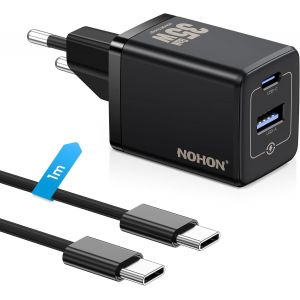 TRAHOO-35W Chargeur Rapide USB-C: GaN Prise Secteur 2-Port (USB C+USB A), Mural Chargeur USBC avec 60W Rapide C&acirc;ble 1M, Adaptateur PD3.0 pour iPhone 17 16 15 14 13 12 Pro Max/iPad Pro Mini/Samsung - Neuf