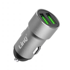 Chargeur Voiture Allume-Cigare Double Sortie USB 12W LinQ Argent - Neuf