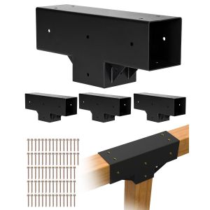Ulteronixshop-Support De Pergola, Lot De 4, Support De Poteau Bois 92x92 Mm, Kit Connecteur &Agrave; 3 Voies Acier Au Carbone, Forme T, Avec Vis Pour Poutres En Bois Standard Toit Plat, Banquet De F&ecirc;te En P - Neuf