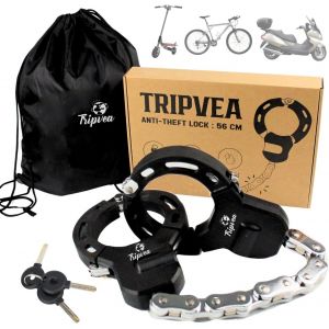 Subzonal-Antivol Trottinette &Eacute;lectrique, Velo, Poussette - Cadenas Ultra R&eacute;sistant - Antivol Menottes Cha&icirc;ne 10 Maillons - Longueur 56 Cm - &Oslash; 8 Cm - Serrure + 3 Cl&eacute;s (Antivol) - Neuf