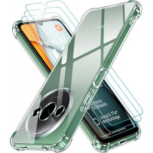 4 En 1 Coque Pour Xiaomi Redmi A3 / Redmi A3x Avec 3 Pièces Verre Trempé, Ultra Transparent Étui De Protection En Silicone Antichoc, Souple Tpu Anti-Rayures Bumper Housse - Neuf