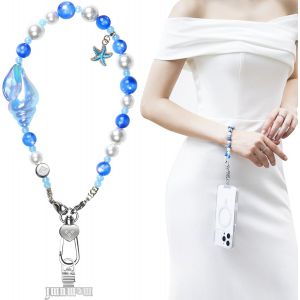 KAL-Chaîne De Téléphone Perles, Dragonne Universelle Avec Boucle Métallique, Bracelet De Poignet Pour Femme, Courte Sangle De Téléphone, Cordon Pour Airpods Et Appareil Photo - Neuf
