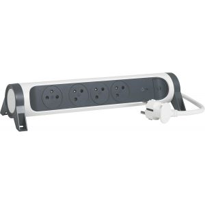 - Multiprise Rotative Avec Interrupteur À Voyant Led Et Protection Parafoudre - 4 Prises Surface Avec Terre - Cordon 1,5M - Blanc Et Gris Foncé - Neuf
