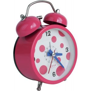 Emartbuy 3 Pouces Non Coutil Table de Chevet Quartz R&eacute;veil avec R&eacute;tro-&eacute;clairage, Fonctionnant sur Batterie Horloge de Voyage, Rond Et Fort R&eacute;veil Double Cloche - Pois Noir - Neuf