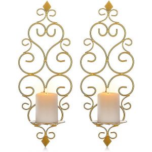 Applique murale, bougeoir, support de bougie en m&eacute;tal, lot de 2, bougie chauffe-plat murale H - Neuf