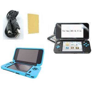 Pack 3 En 1 Nintendo New 2ds Xl : Housse Silicone Bleu Turquoise - Chargeur Usb - Film De Protection &Eacute;cran - Neuf