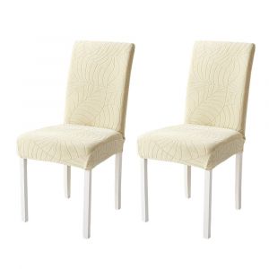 Lot de 2 housses de chaise extensibles en jacquard &agrave; motif de feuilles pour chaises de salle &agrave; manger et de cuisine - Neuf