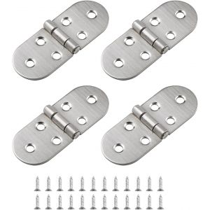 Lot de 4 charni&egrave;res rondes pliables &agrave; 180 degr&eacute;s en acier inoxydable pour table pliante, armoire, armoire, bo&icirc;te en bois, meubles, machines &agrave; coudre avec 24 vis argent&eacute;es - Neuf
