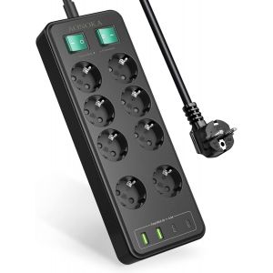 Multiprise Electrique Usb C, Multiprise 8 Prises Parafoudre Et Surtension Multiprise Usb 4 Ports 5V/3.4A Multiprises Plate Murale Avec 2 Interrupteur Individuel Rallonge Electrique 1.5M - Neuf