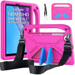 ERYI-Coque Enfant Pour 2020 Lenovo Tab M10 Hd 2Nd Gen 10.1 Pouces Tablet (Tb-X306F/X306X), Léger Anti-Dérapants Housse Avec Poignée Et Avec Bandoulière, Rose - Neuf