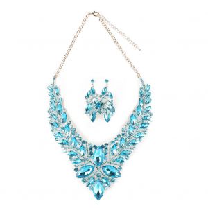 Ensemble De Bijoux Tendance Avec Strass, Collier Et Boucles D'oreilles Pour Mariage, Bleu - Neuf