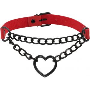 Kal-Choker Punk Gothique Cuir Pu Ras De Cou À Chaîne Coeur Collier Rock Femme Homme Réglable - Neuf