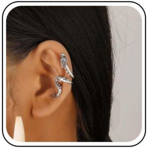 Kal-Boucle D'oreille Punk Dragon En Cristal Cz Dragon Cartilage Boucle D'oreille Strass Dragon Manchette Wrap Crawler Boucle D'oreille Gothique Dragon Non Piercing Boucle D'oreille Pour Femme (Or) - Neuf