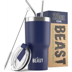 Beast Mug Isotherme Cafe - 550ml I Argent&eacute; I Acier Inoxydable I , Tasses Isothermes I 2 Pailles Et Brosse Nettoyage I Thermos Caf&eacute;s De Voyage Double Paroi I Caf&eacute; Chaud Ou Glac&eacute; - Neuf