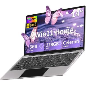 KSFAL-Ordinateur Pc Portable 14 Pouces 128Go Win11 Celeron N4020 Support 1 To Ssd Expansion 2.4G+5G Wifi Bluetooth 4.2 Usb Hdmi 1920X1080 Fhd Avec Souris Sans Fil&Membrane De Clavier Azerty-Argent-F - Neuf
