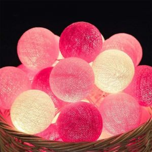 3M 20 Led Boules De Coton Lumineuses Guirlandes Lumineuses F&ecirc;te No&euml;l Chambre Rideau Lumi&egrave;res Anniversaire Halloween Mariage &Eacute;clairage B&eacute;b&eacute; Chambre Romantique D&eacute;cor Cadeau (Rose) - Neuf