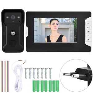 Interphone video couleur filaire 100-240 V 7 pouces, sonnette de porte etanche a la pluie avec vision nocturne (prise UE) - Neuf