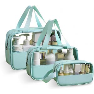 MAA-3 Pièces Trousse De Toilette Transparente,Trousse De Toilette Femme, Trousse De Toilette Homme, Grande Trousse De Toilette,Imperméable Trousse De Toilette Voyage (Vert) - Neuf