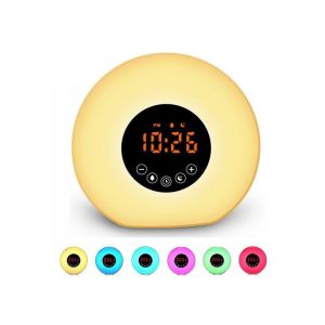 R&eacute;veil lever de soleil avec veilleuse, lampe de lecture, Bluetooth, luminosit&eacute; r&eacute;glable et batterie externe - Neuf
