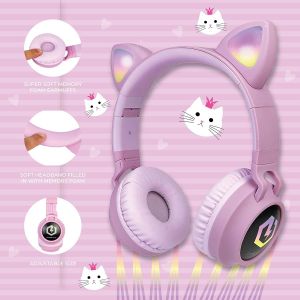 Casque Enfant Bluetooth, Casque Audio sans Fil pour Enfants, Bluetooth 5.0 Confortable Pliable Casque avec Micro intégré, Volume limité à 85db, Réglable, Micro SD Carte Slot, Lumières LED - Neuf