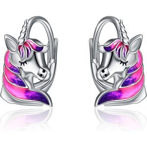Senior-Boucles D'oreilles Pour Femmes En Argent Sterling En Cours D'ex&eacute;cution Boucles D'oreilles Licorne Bijoux Cadeaux Pour Femmes Filles[L1894] - Neuf