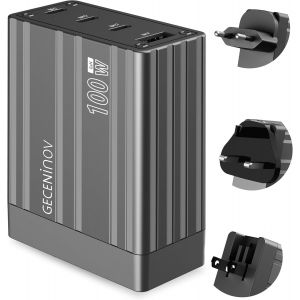 TIANYI-Chargeur Rapide USB C 100W GaN avec Prise UK, EU et &Eacute;tats-Unis, 4 Ports USB C pour Ordinateurs Portables Plus appareils, Compatible avec MacBook Pro/Air, iPad, iPhone 16/15/14, Galaxy S24 et P - Neuf