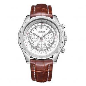 Megir Mode Hommes Alliage Imperm&eacute;able Pu Cuir Quartz Montre (Ceinture Marron Bo&icirc;tier En Acier Cadran Blanc) - Neuf