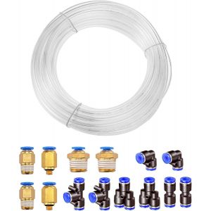 KALANKA-10 Meter PolyuréthaneTuyau Pneumatique 6 mm transparent, PU Tuyau Air, avec 14 Connecteur Pneumatique 4mm (2 Droits, 2 Coudes, 2 Raccords en T, 2 Séparateurs en Y, 6 Raccords Filetés Mâle) - Neuf