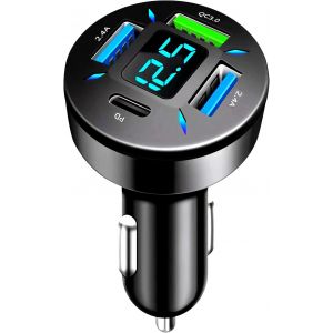 CMJAAGUR-4 Ports Chargeur Voiture Allume Cigare Usb, 62W Chargeur Voiture Qc3.0 Pd Avec Indicateur De Tension Led, Allume Cigare Usb Charge Rapide Compatible Avec Iphone, Android, Tablettes [M1277] - Neuf