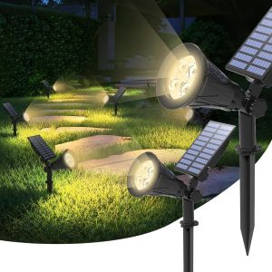 Dgbcz-2 Pack Spot Solaire, 4000k Blanc Chaud Spot Solaire D'extérieur Etanche, 2 Modes Led Solaire Projecteur, Auto On/Off Lampe Solaire Jardin, Éclairage De Sécurité Pour Clôture, Patio, Allée, Gara - Neuf