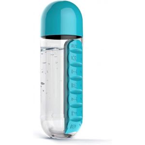 Pilulier Journalier Avec Bouteille D'eau De 59 Cl, Boîte Extérieure Et Boîte De Voyage - Bleu - Neuf