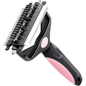 Pet Grooming Brush For Dogs And Cats,3 In 1 Double Sided Detangling Rakes With 17+9 Teeth,Undercoat Detangling Combs And Grooming Combs,Removes Knots And Dead Hair,Pink - Neuf