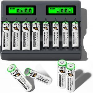 4 Piles Aa 1,5 V Rechargeables Avec Chargeur,4 Piles Rechargeables Au Lithium Aaa Avec 8 Emplacements Usb C Type-C Charge Indépendante Lcd Chargeur Rapide Intelligent Pour Pile Aa Aaa - Neuf