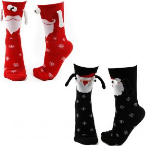 JGD-2 Paires Chaussettes se Tenant la Main de No&euml;l, Chaussettes Magn&eacute;tiques &agrave; Main Chaussettes Confortables Assorties pour Couple Chaussettes pour Poup&eacute;e 3D pour No&euml;l et l'Hiver (2 Styles) - Neuf