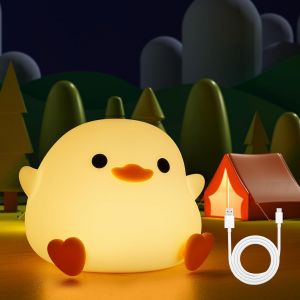 Trahoo-Duck Veilleuse Enfant, Silicone Lampe De Chevet Enfant Avec Fonction Minuterie,Veilleuse Silicone Rechargeable,Veilleuse B&eacute;b&eacute; Kawaii,Usb Lumi&egrave;re Chaude Dimmable Tactile B&eacute;b&eacute; Chambre Cadeaux - Neuf