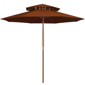 Prolenta Premium - Parasol &Agrave; Deux &Eacute;tages Avec M&acirc;t En Bois Terre Cuite 270 Cm - Neuf