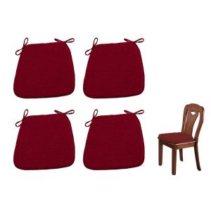 Lot de 4 coussins de chaise antid&eacute;rapants en forme de sabot avec attaches pour chaises de salle &agrave; manger - Rouge - Neuf