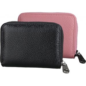 CAUC-2 Pi&egrave;ces Porte-Cartes de Cr&eacute;dit, Portefeuilles en Cuir pour Cartes de Cr&eacute;dit avec Zip 11 Emplacements pour Cartes Cr&eacute;dit Portefeuille Blocage RFID pour Hommes et Femmes (Noir + Rose) - Neuf