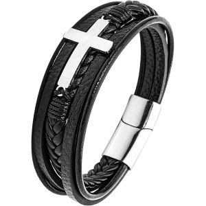 Eryi-Bracelet Homme, Bracelet Cuir Pour Hommes, Bracelets Croix Vie Viking Arbre De Vie, Brun Noire Bracelets Crucifixion Homme - Neuf