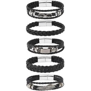 Kal-Lot De 5 Bracelets En Cuir Tressé Réglables Pour Homme Et Femme - Neuf