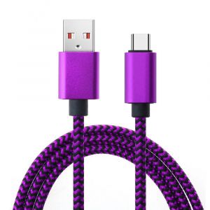 C&acirc;ble Usb Type C En Nylon Tress&eacute; Pour Recharge Rapide, Cordon De Chargeur Pour T&eacute;l&eacute;phone Portable, Samsung, Huawei, Android, 1m, 2m, 3m, Division De Date 2.4a Violet 1m - Neuf