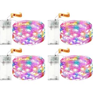 TRAHOO-&reg; Lot de 4 guirlandes lumineuses LED &agrave; piles avec minuteur - 2 m - 20 LED - Micro fil de cuivre - Guirlande lumineuse d'int&eacute;rieur - Avec minuterie - Pour mariage, Nouvel An, No&euml;l - D&eacute;coration - Neuf