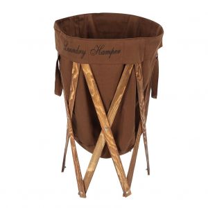HJLIAN Panier a linge pliable avec cadre en bois, sac pour vetements sales a usage domestique (marron) - Neuf
