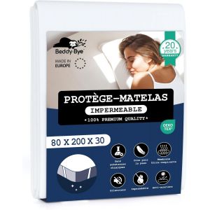 KALANKA-Protege Matelas 80x200 Impermeable Respirant Infroissable Certifié Oeko-Tex - Alese 80x200 Impermeable avec 4 Coins Élastiques Éco-Responsable - Blanc - Neuf