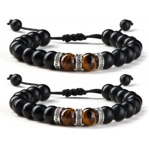 Eryi-Bracelets Pour Homme Set Bracelet En Pierre Naturelle Fait À La Main Bracelets En ?il De Tigre Bracelets Pour Homme Bracelet En Pierre De Lave Bracelets Réglables Pour Homme 6mm/8 Mm - Neuf