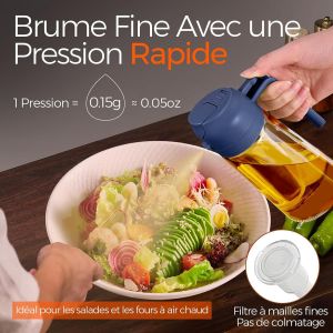 Spray Huile Cuisine, 470 Ml 2 En 1 Vaporisateur Huile D'Olive Avec Buse De Qualit&eacute; Alimentaire, Flacon Distributeur D'Huile D'Olive, Cuisine Accessoires (Marine)[CHU10500446] - Neuf