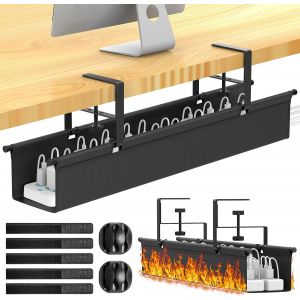 C&acirc;bles Management de 74cm, Range C&acirc;bles Bureau sans Per&ccedil;age, Cache C&acirc;bles &agrave; Pince R&eacute;glable, Boite Rangement C&acirc;bles pour Table Debout, Passe C&acirc;bles pour Bureau ou Maison, Noir - Neuf